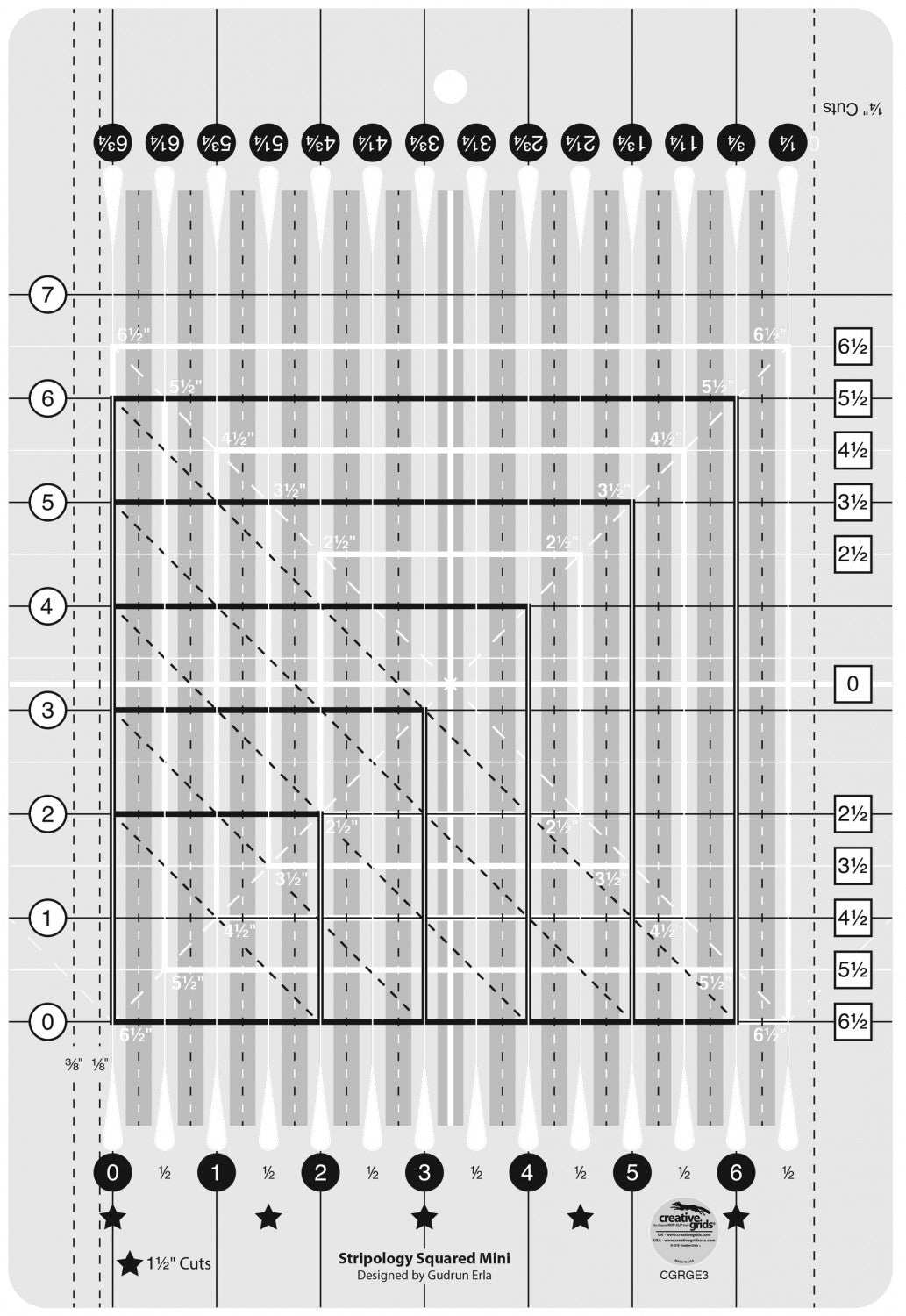 Creative Grids Stripology Mini Quilt Ruler for precise quilting measurements up to 6.5 inches