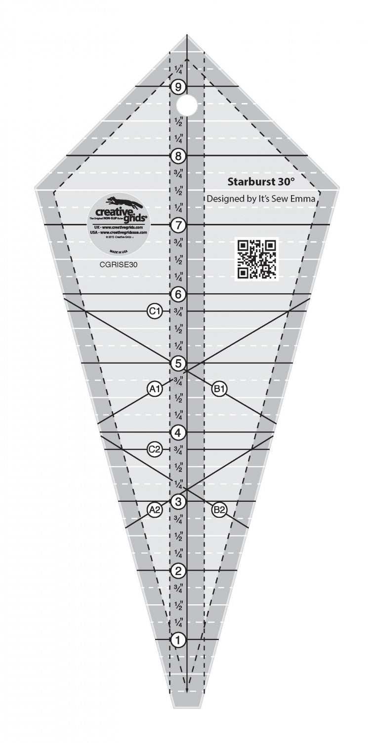 Creative Grids Starburst 30 Degree Triangle Quilt Ruler 9-1/2in for quilting circles and blocks