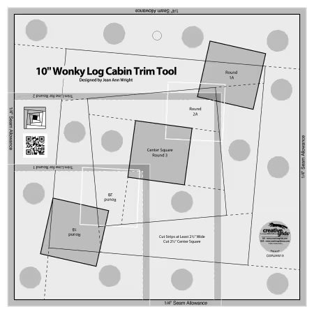 Creative Grids Quilt Ruler 10in Wonky Log Cabin Trim Tool with non-slip grip and precise measurements for quilting