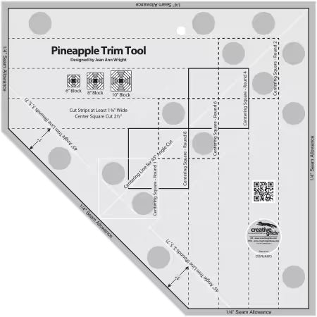 Creative Grids Quilt Ruler Pineapple Trim Tool for 6, 8, and 10 inch quilt blocks with non-slip grip and precision measurements