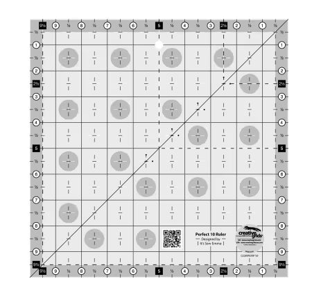 Creative Grids Quilt Ruler 10 inch square acrylic quilting ruler with non-slip grip and precision markings