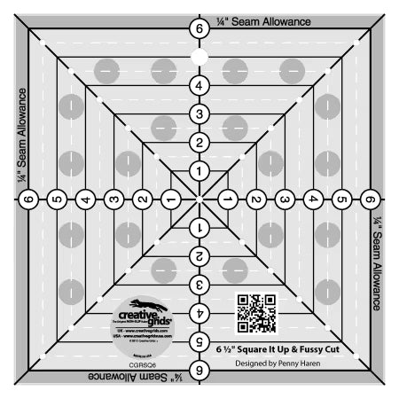 Creative Grids Quilt Ruler 6.5-inch square acrylic with non-slip grip and precise markings for quilting and fussy cutting