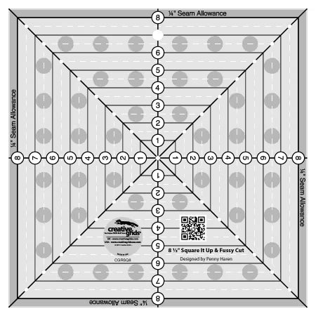 Creative Grids Quilt Ruler 8-1/2in Square It Up with non-slip grip and precision markings for quilting and fussy cutting