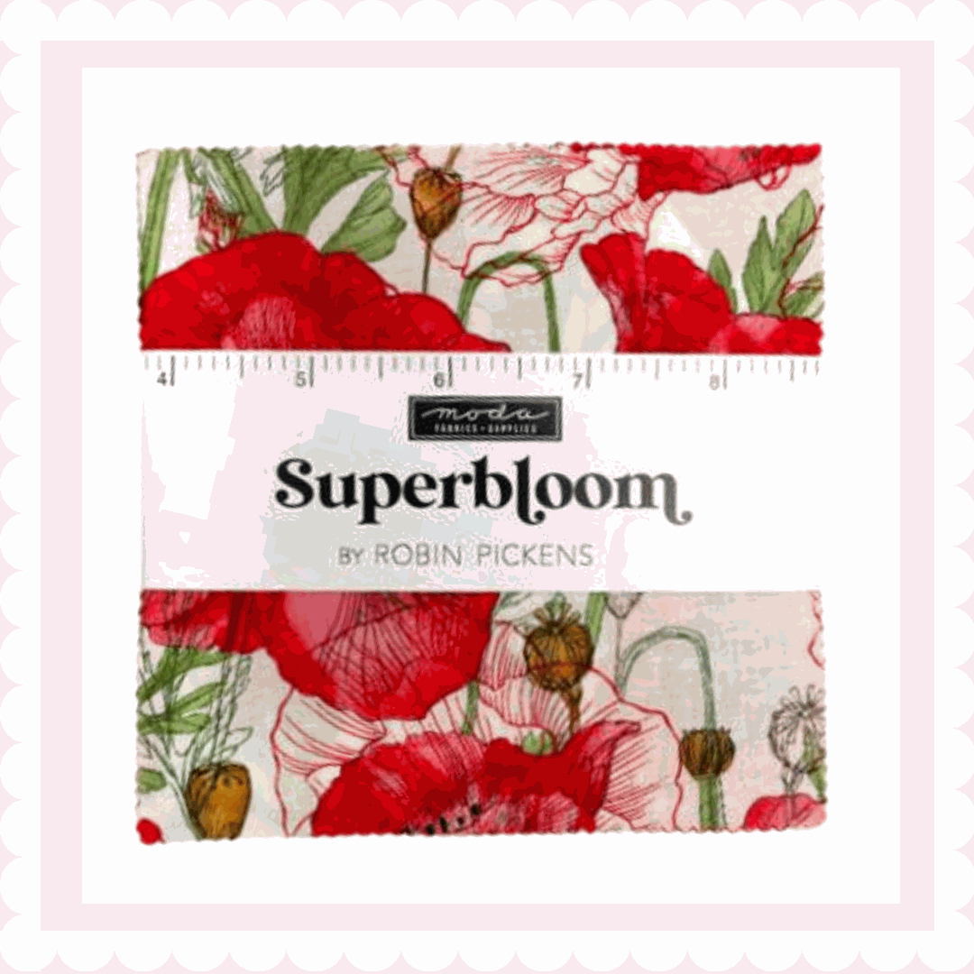 Superbloom charm pack by Robin Pickens featuring precut 5-inch floral fabric squares for quilting and crafts