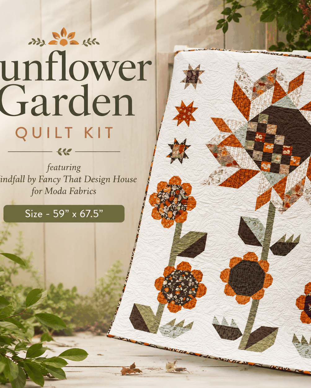 Sunflower Garden quilt kit featuring Windfall fabrics by Fancy That Design House for Moda Fabrics, 59x67.5 inches, Thankful Table Topper