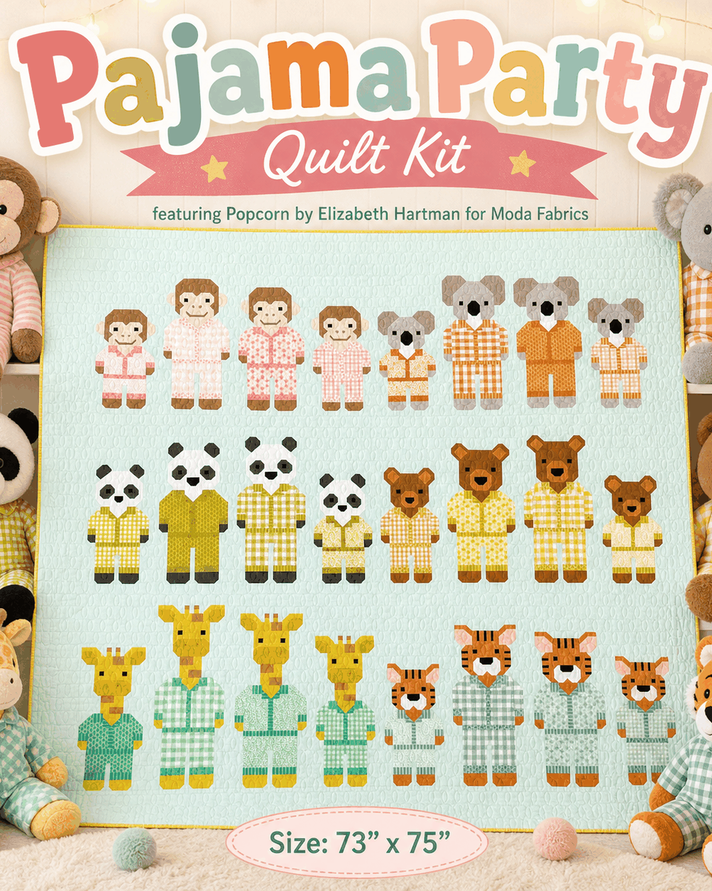 Pajama Party Quilt Kit by Elizabeth Hartman featuring Popcorn fabrics, pre-order, 73x75 inches quilt top kit