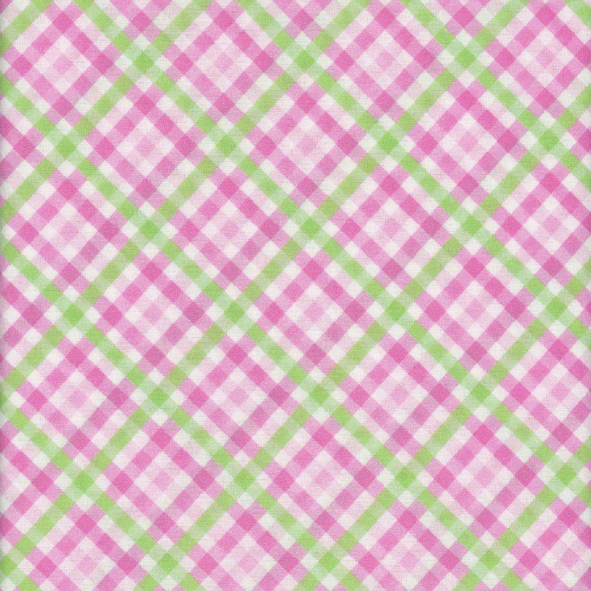 Cottontail Farms Farm Fresh Plaid Pink fabric with green and pink checkered pattern for quilting and décor