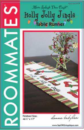 Holly Jolly Table Runner pattern with raw edge appliqué design and festive Christmas motifs