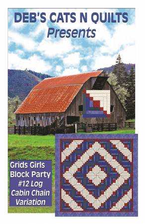 Log Cabin Chain Variation quilt pattern from Grids Girls Block Party by Deb Heatherly with barn and quilt block design
