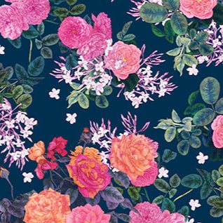 Rosa Teal DP91150-64 fabric by Adriana Picker featuring vibrant rose floral print on teal background