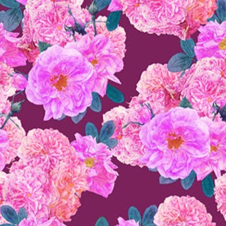 Rosa Lush Berry floral fabric by Adriana Picker for Figo Fabrics with pink and berry roses design