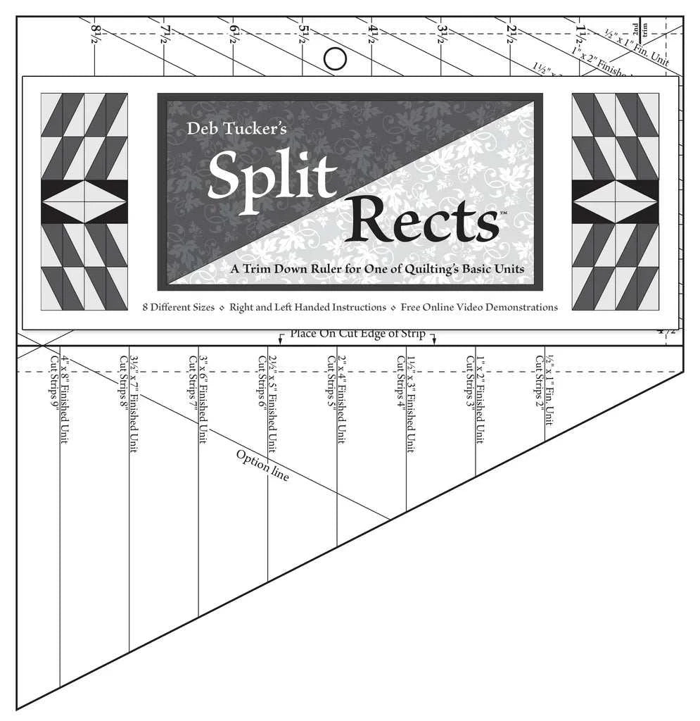Studio 180 Split Rects Ruler by Deb Tucker for precise quilt rectangle cutting and trimming, 7x11 inches.