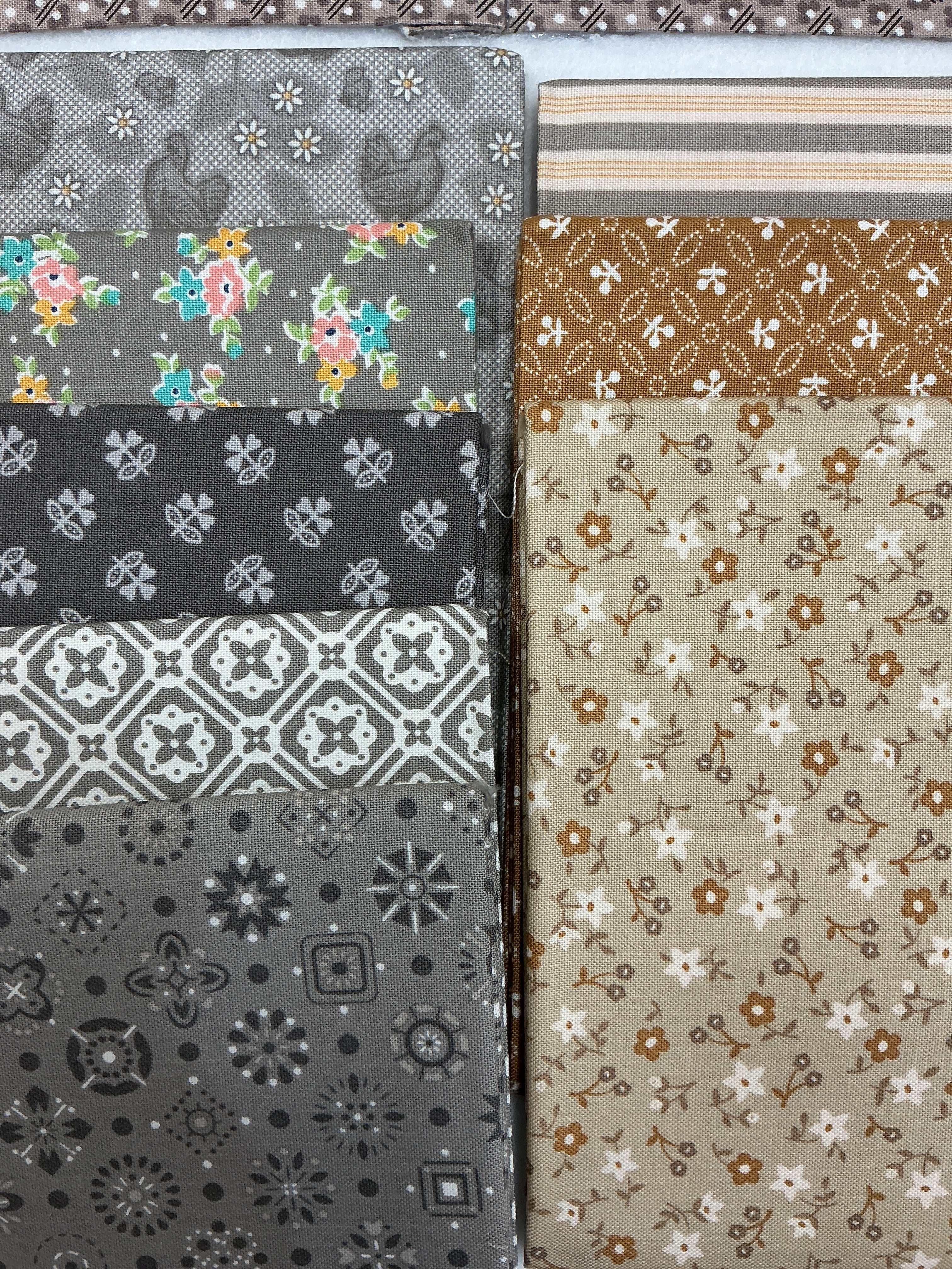 Lori Holt Farmers Daughter quarter yard fabric bundle with 7 greys and browns