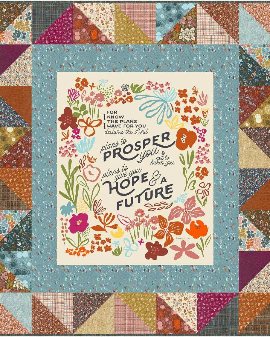 Easy Panel Quilt Kit featuring Things Above panel and Unity layer cake fabrics, 63.5" x 72.5" quilt top and binding