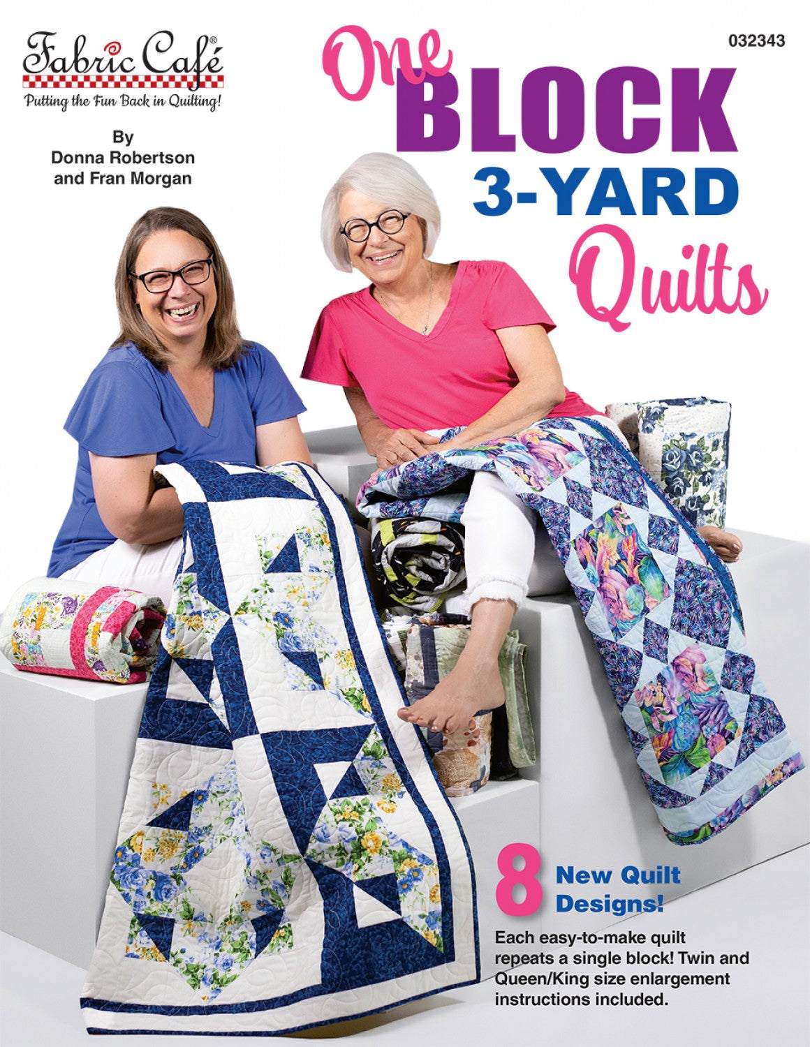 One Block 3-Yard Quilt Patterns book by Fran Morgan with 8 quilt designs for lap, twin, queen, and king sizes.