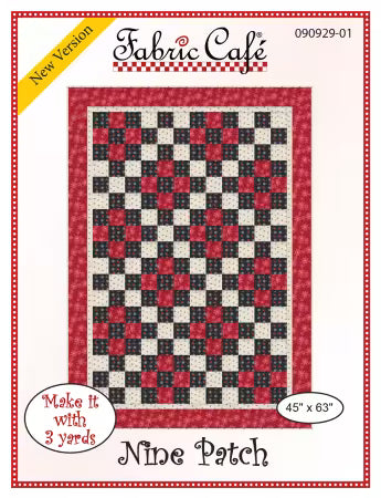 Nine Patch Pattern quilt top 45x63 inches with assembly diagram by Fabric Cafe