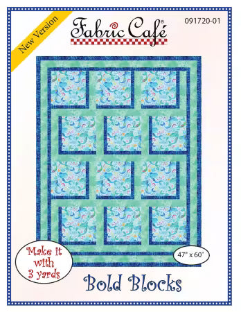 Bold Blocks Pattern quilt top with bold geometric fabric blocks by Fabric Cafe