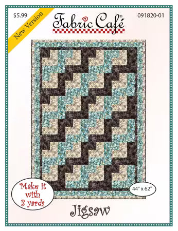 Jigsaw Pattern quilt design by Fabric Cafe measuring 44x62 inches with easy machine piecing instructions