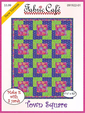 Town Square Pattern quilt design by Fabric Cafe showing colorful pieced fabric blocks