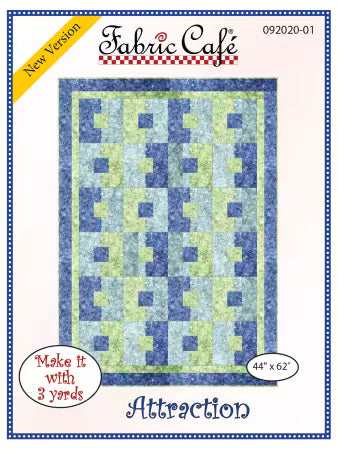 PATTERN Attraction FC092020-01 quilt pattern by Fabric Cafe with blue and green geometric design, 44x62 inch finished size