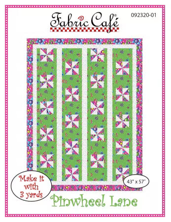 Pinwheel Lane Pattern quilt design by Fabric Cafe featuring a 43x57 inch machine pieced pinwheel quilt top