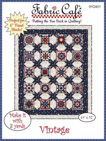 PATTERN Vintage FC92403 quilt pattern by Fabric Cafe, 43x52 inch vintage design with step-by-step assembly guide