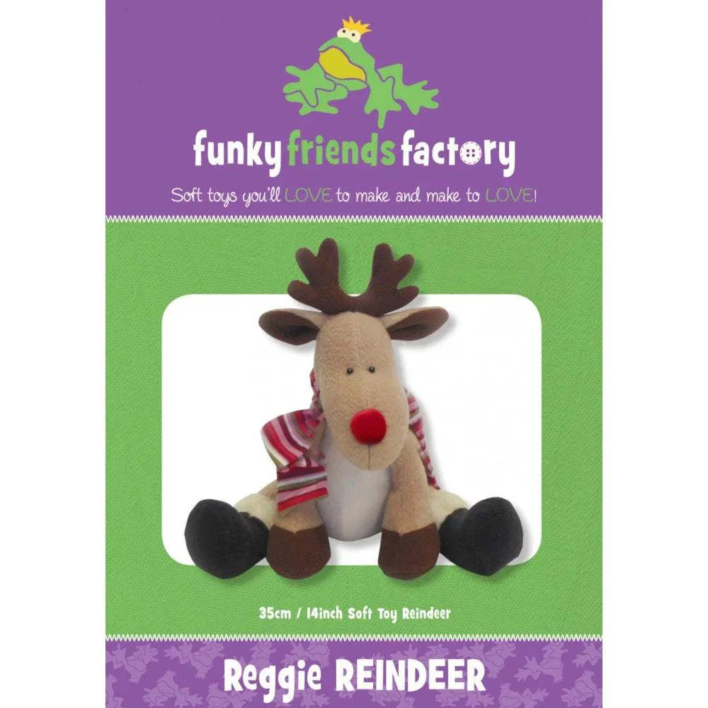 Funky Friends Factory Reggie the Reindeer soft toy sewing pattern by Pauline McArthur Christmas plush 14 inch reindeer craft