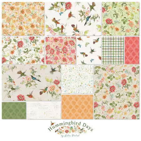 Hummingbird Days Fat Quarters pack featuring nature-inspired hummingbird and floral fabric designs by Katie Pertiet for Clothworks