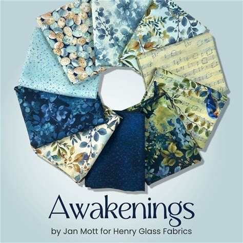 Awakenings Fat Quarter Bundle by Jan Mott featuring bluebird and watercolor foliage designs for quilting