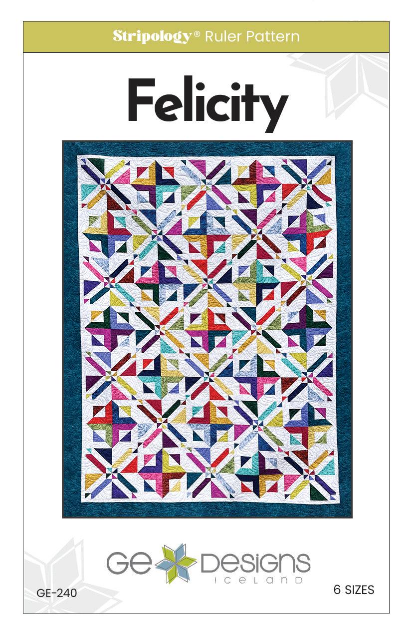 Felicity quilt pattern showcasing modern patchwork design with bold fabric layouts using ½-yard and Fat Quarter cuts