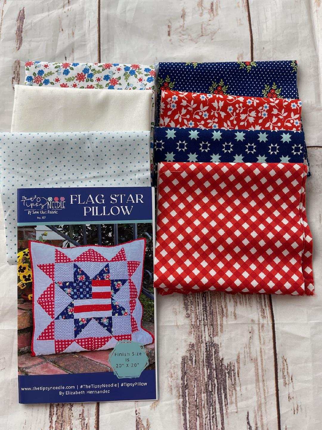 Flag Star Pillow Kit with fabric and pattern for 20x20 inch pillow making