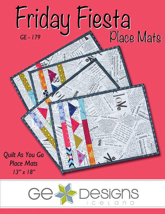 Friday Fiesta Place Mats quilt pattern using charm squares, 13x18 inch size, quilt as you go method