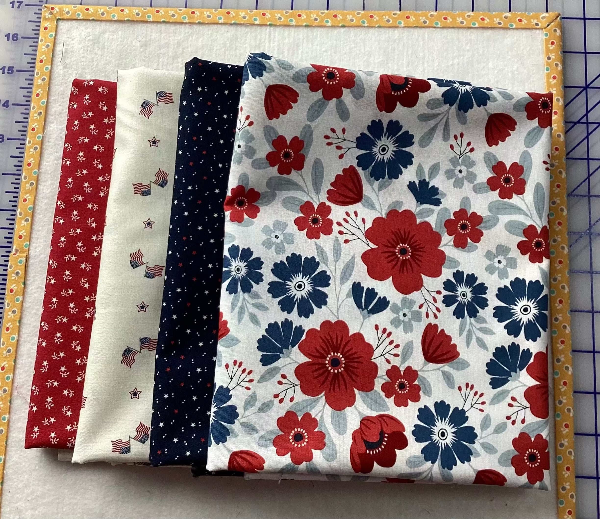 4-YARD QUILT fabric bundle with four one-yard pieces in floral and patriotic patterns