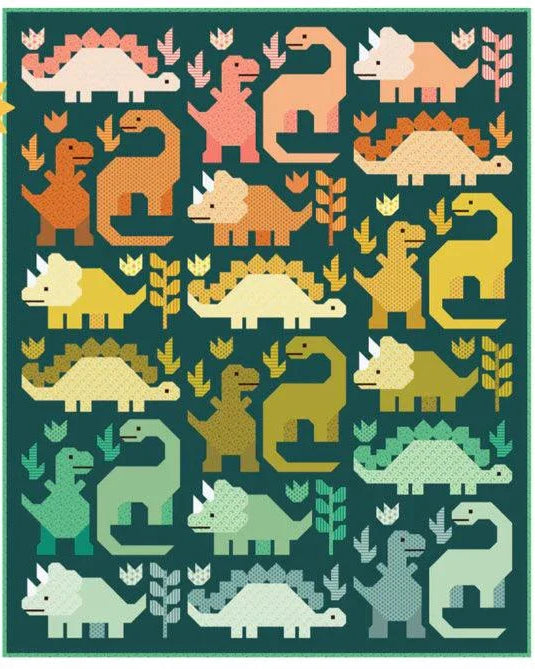 Dinosaurs Pajama Party Quilt Kit with Popcorn fabric by Elizabeth Hartman, 69x85 inches, pre-order shipping November 2026