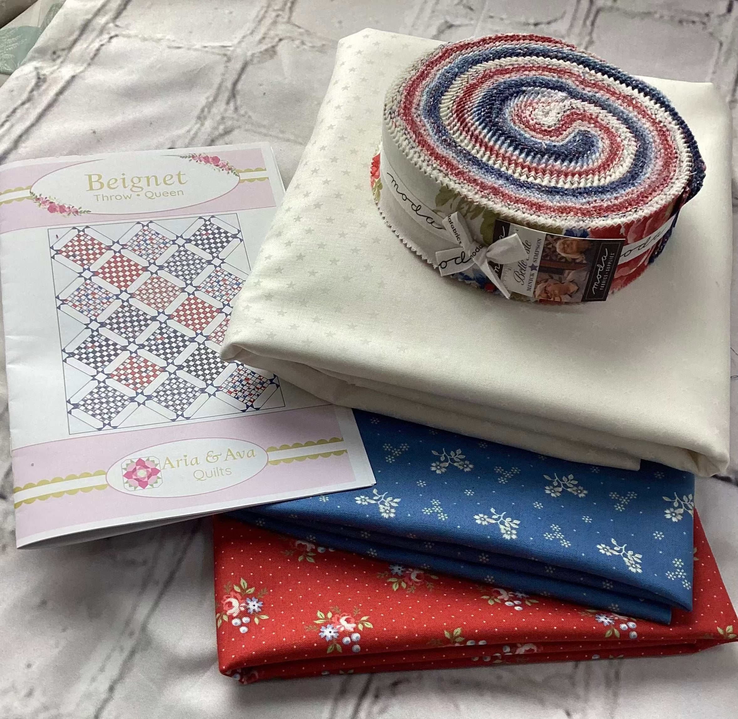 Beignet Quilt Kit with fabric bundle, pattern, and binding for 46x57 inch throw quilt