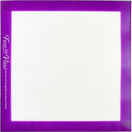 Galaxy Notions 12x12 inch transparent silicone mat with tacky surface and purple border for high heat use up to 420°F