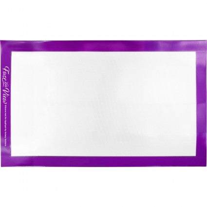 Galaxy Notions 18x30 inch transparent silicone mat with tacky surface and purple border for heat resistance up to 420°F