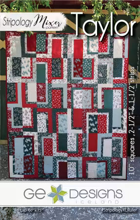 Taylor Quilt Pattern by GE Designs featuring red, white, and green rectangular blocks in an abstract layout