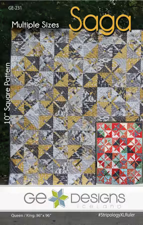 Saga Quilt Pattern by GE Designs featuring geometric design with multiple size options and 10-inch squares