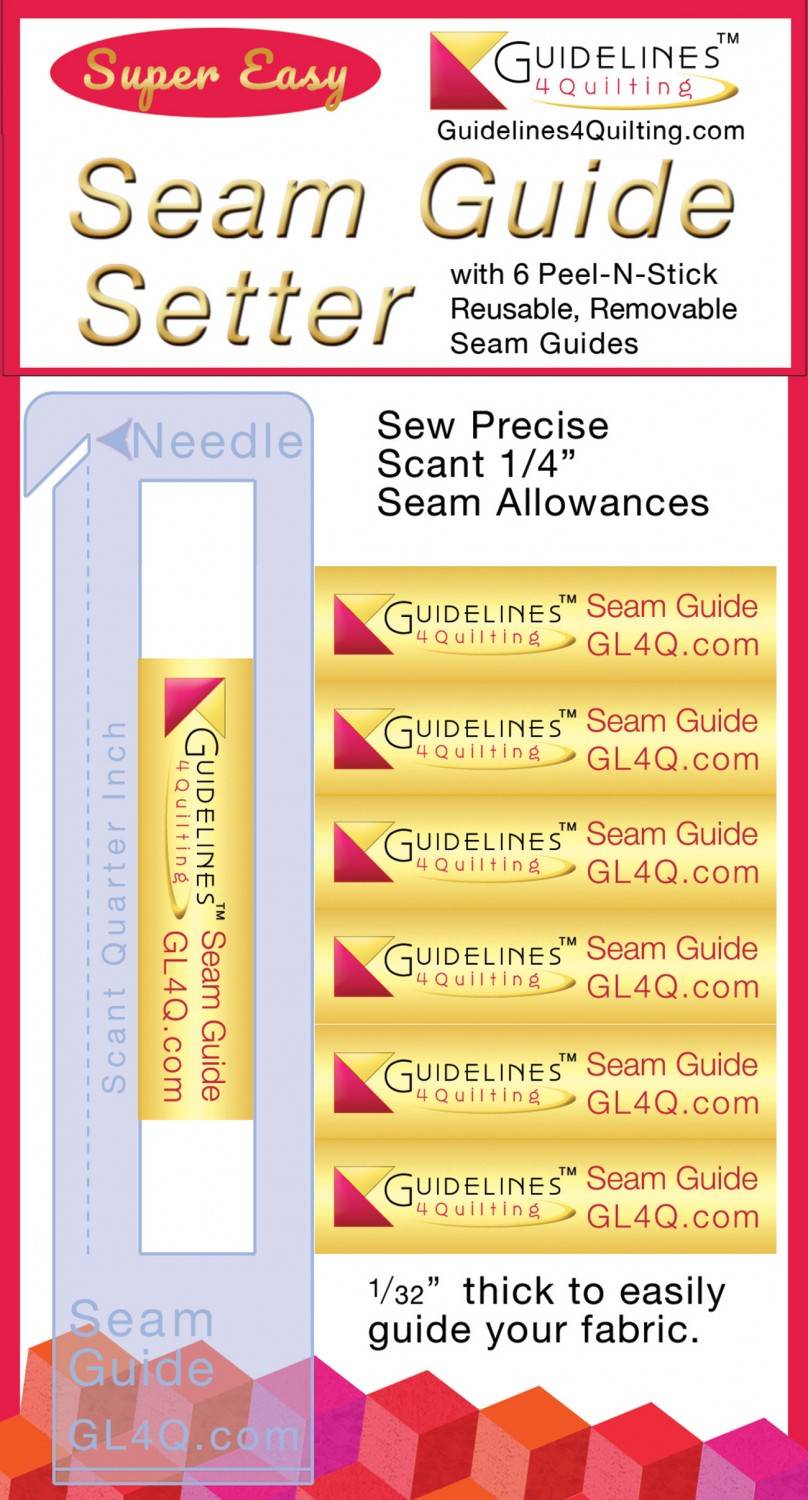 Super Easy Seam Guide Setter with 6 reusable peel-and-stick guides for precise quilting seams