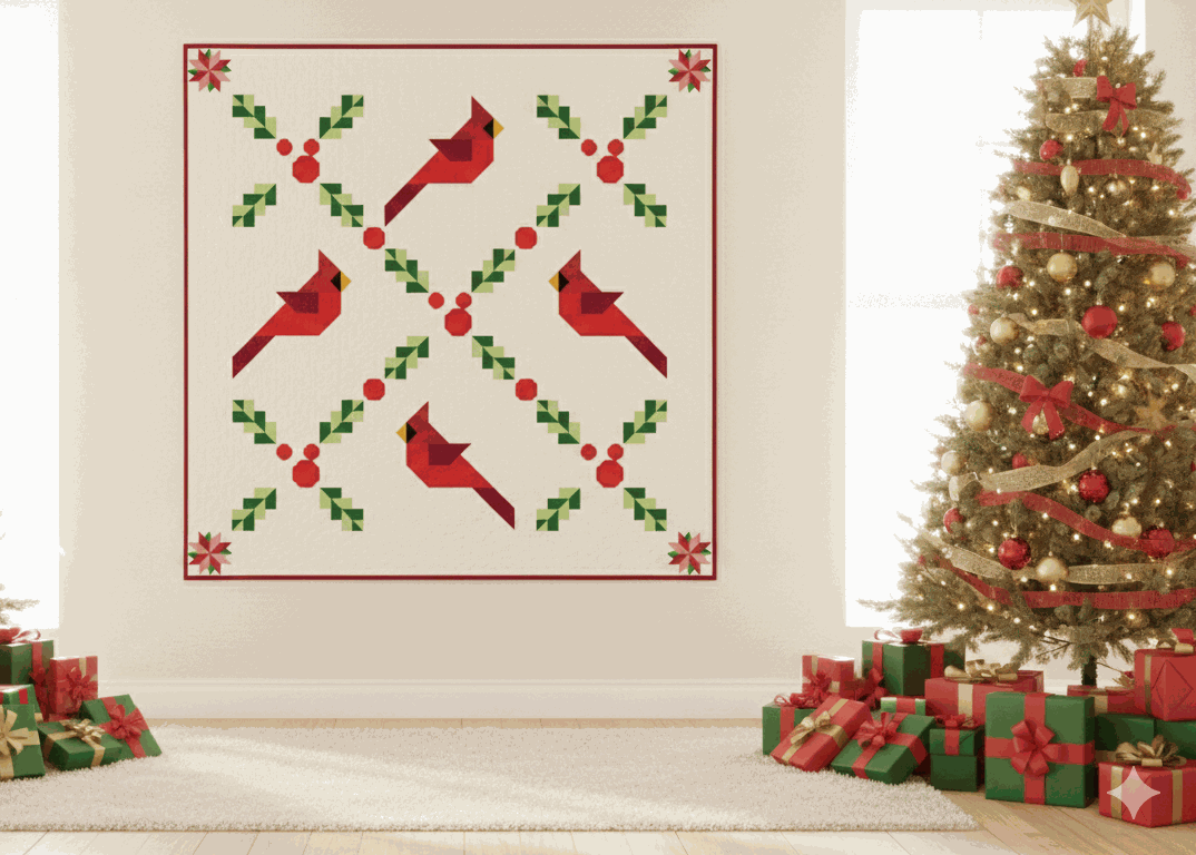 Cardinals Quilt Kit featuring When Snow Falls fabric by Deb Strain, 48x48 inches pre-order