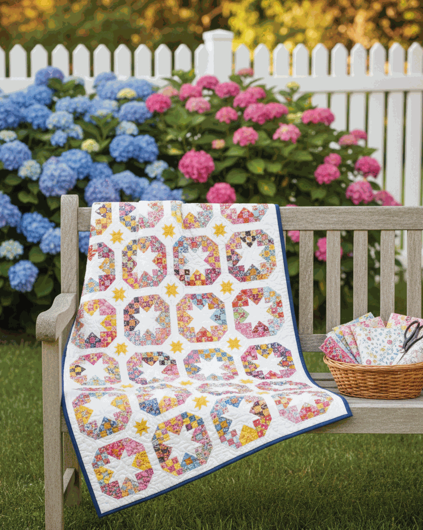 Disco Stars Quilt Kit pre-order featuring Merry Happy fabric by Kimberly Kight, 60x75.5 inches quilt top and binding included