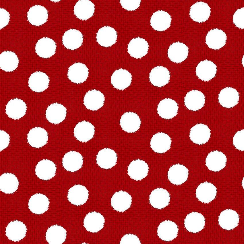 Snow Crew Minky Dots red fabric with white textured polka dots by Barb Tourtillotte for Henry Glass & Co.