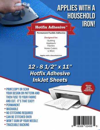 Hotfix Fabric to Fabric adhesive inkjet sheets for bonding fabric with household iron, 12 count, 8.5x11 inches