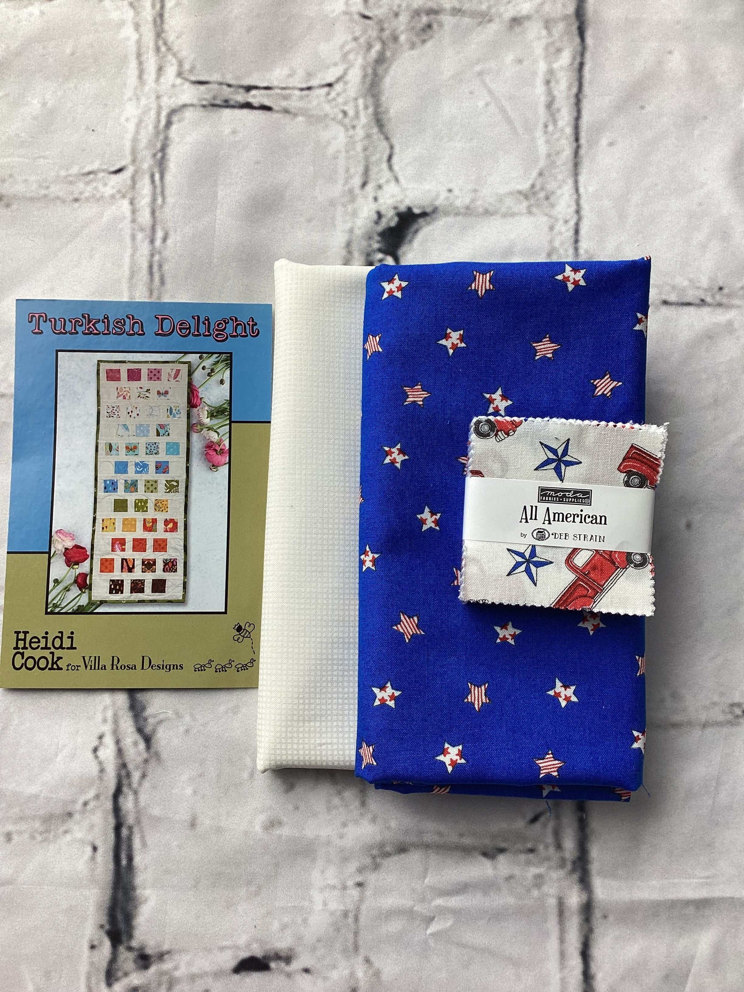 Turkish Delight mini charm quilt kit by Heidi Cook featuring All American fabric bundle