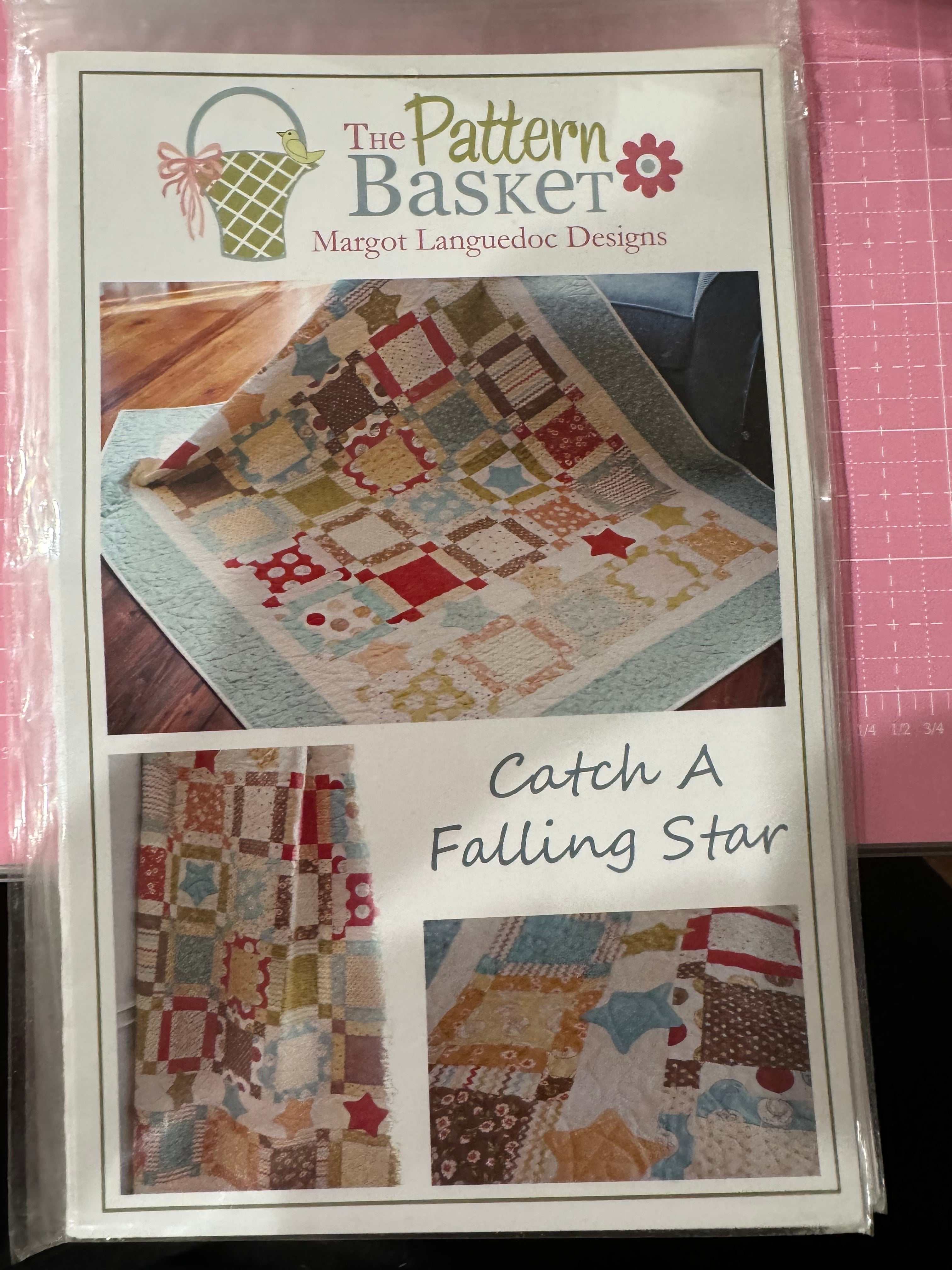 Catch a Falling Star quilt pattern by Margot Languedoc for The Pattern Basket, printed design with star motifs and patchwork blocks