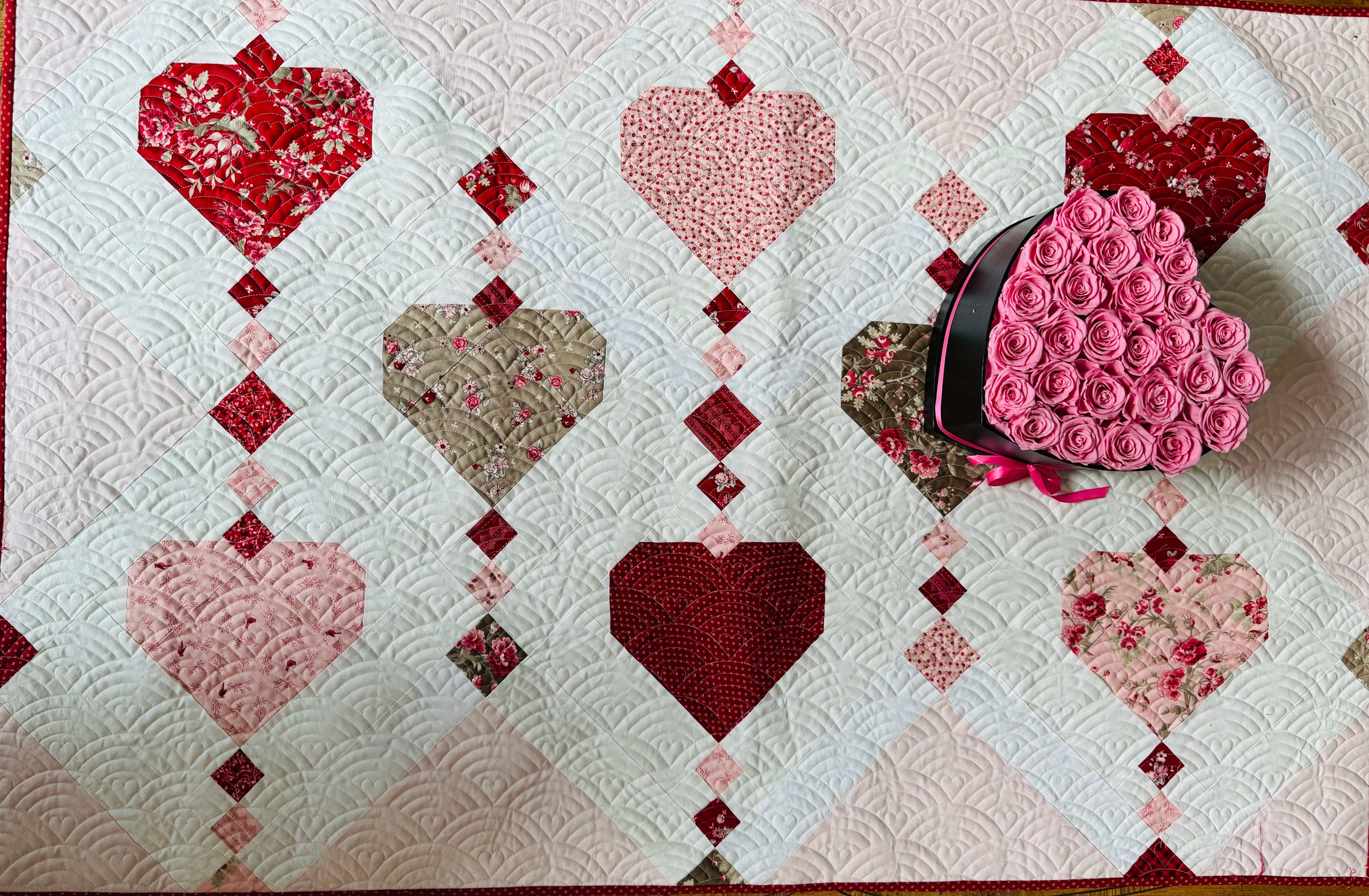 Heartthrob Table Runner kit with Sugarberry fabric by Bunny Hill Designs including pattern and fabrics for table runner or throw quilt