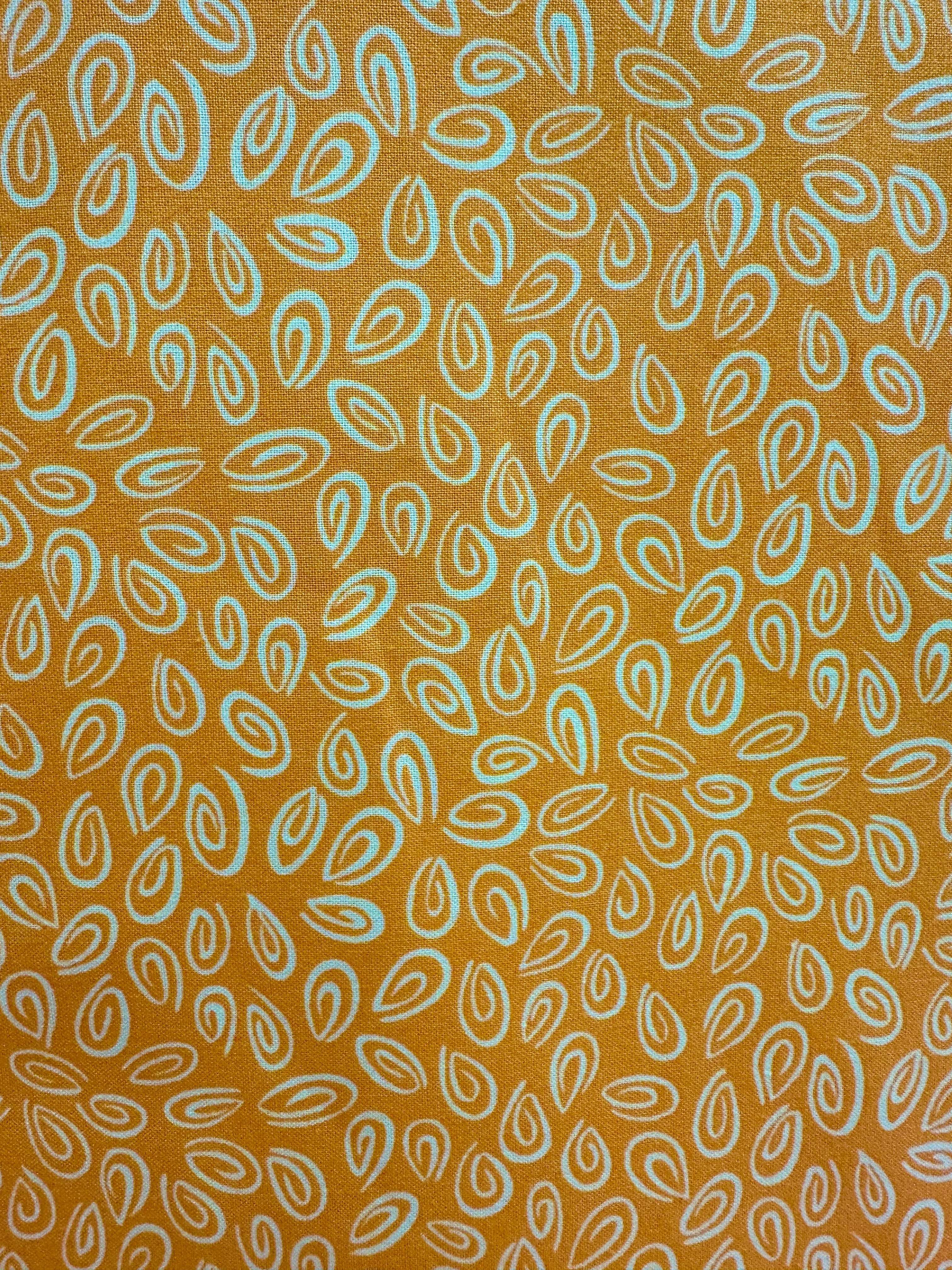 Panda Party Collection swirl pattern fabric in mustard and white by World of Susybee from Clothworks, sold by the half yard