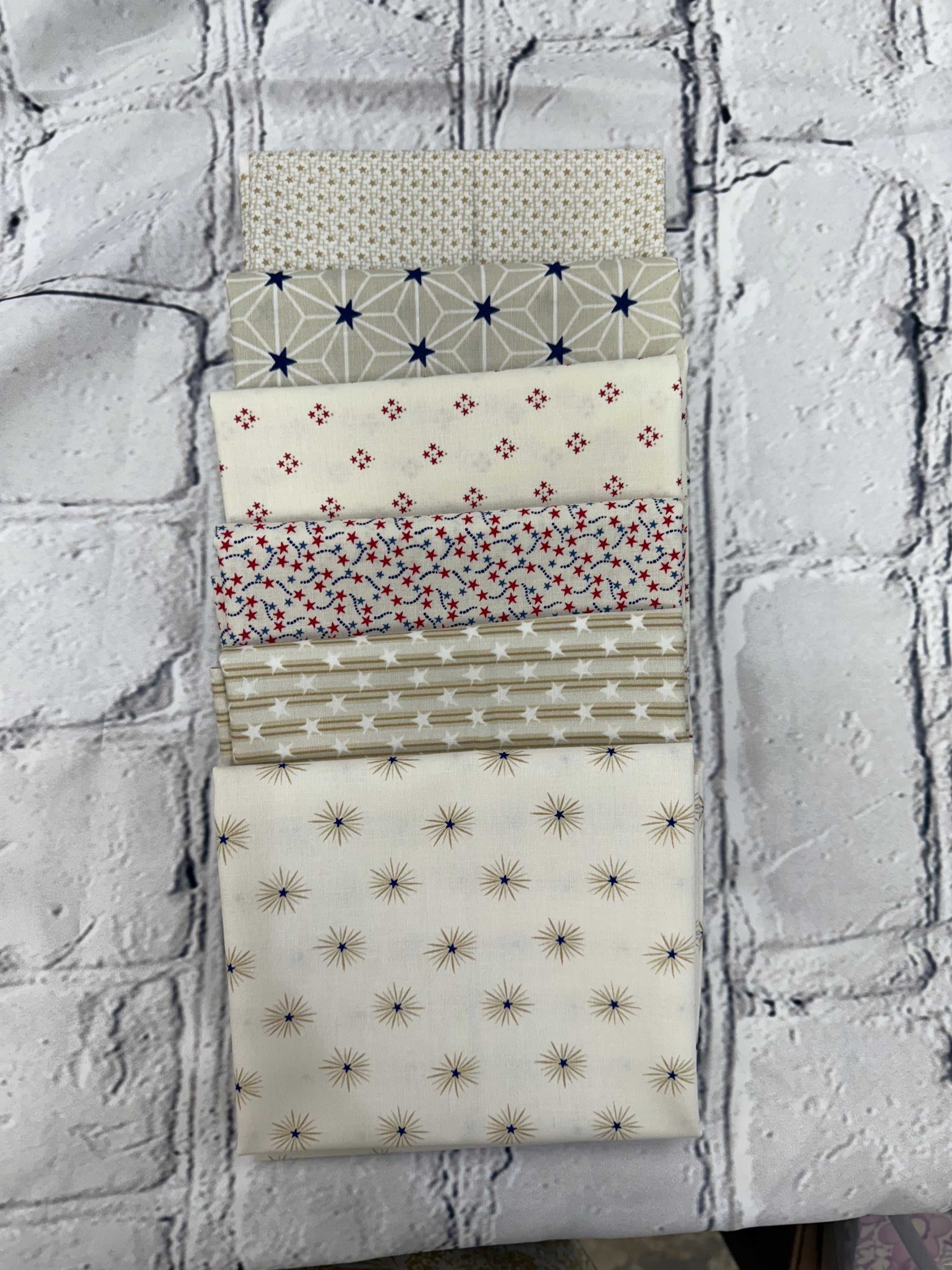 (6) cream fat quarter bundle TRADITION by Andover Fabrics with various patterns