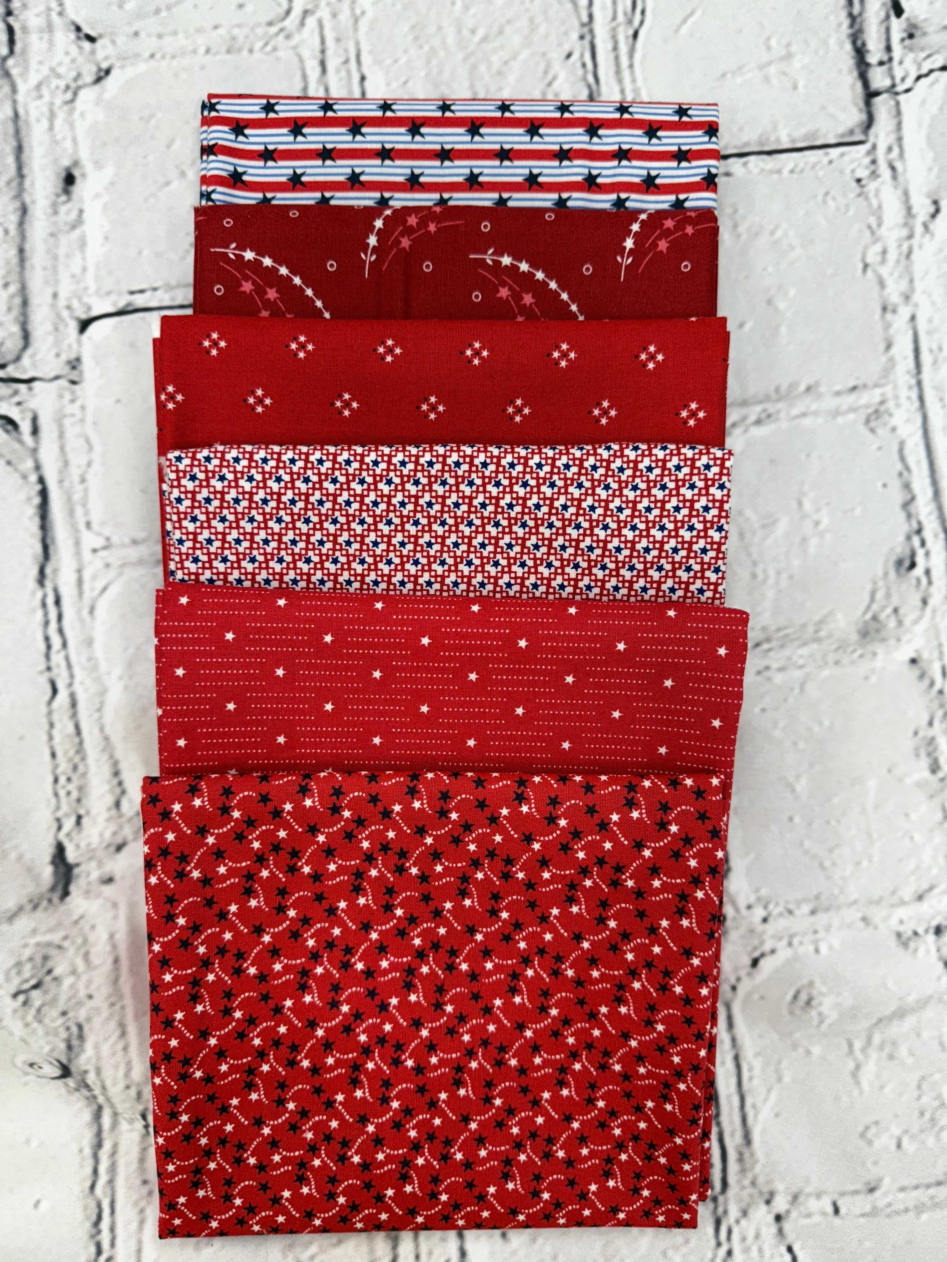 Set of 6 red Fat Quarter bundles TRADITION by Andover Fabrics with various patterns